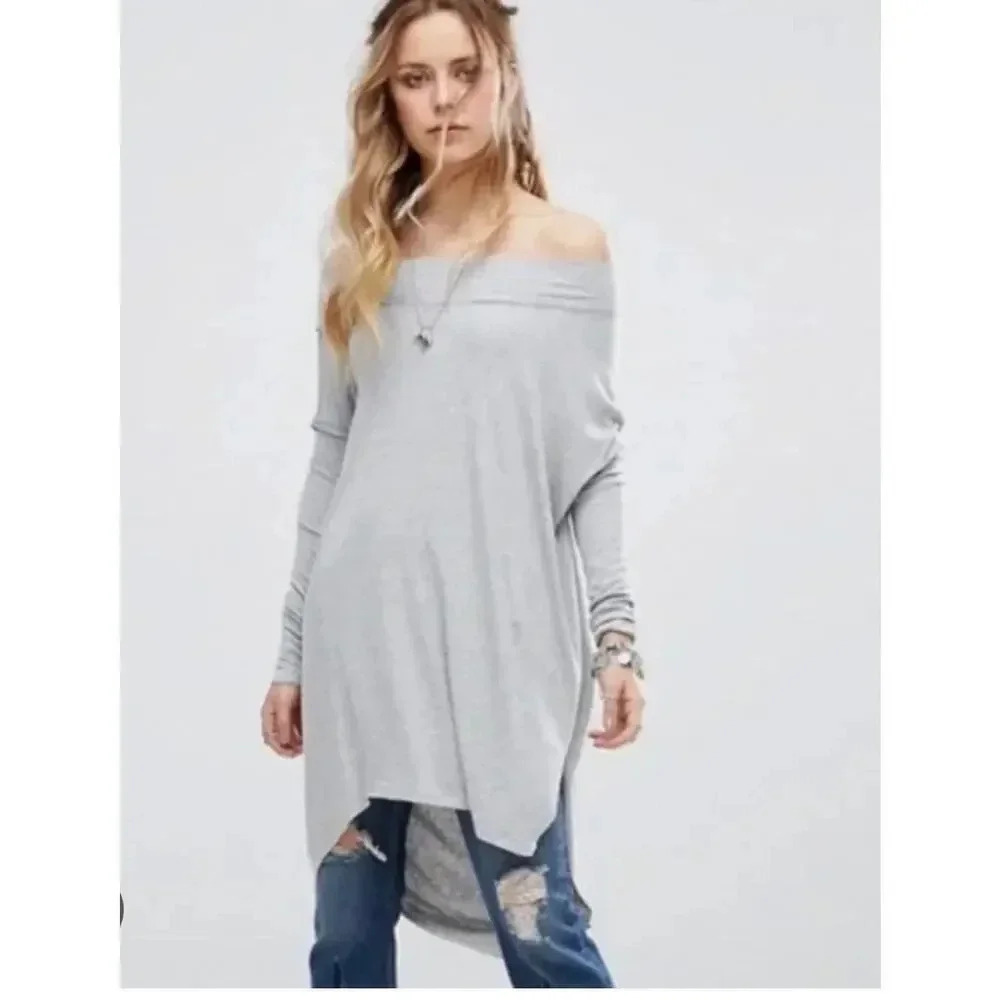 We The Free Womenâs Grapevine Longline Knit Tunic Top Heather Gray Size Small